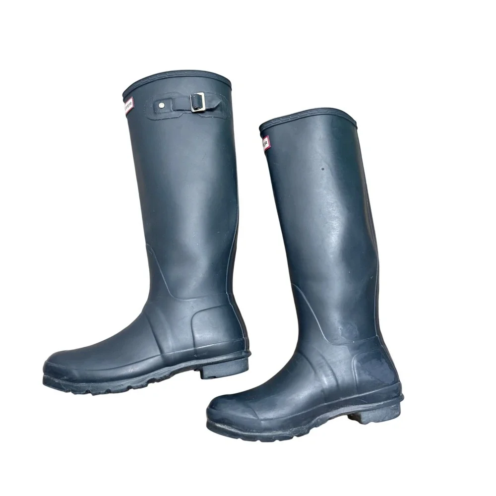 Hunter Original Tall Rain Boots Womens 8 Navy Blue Waterproof Matte